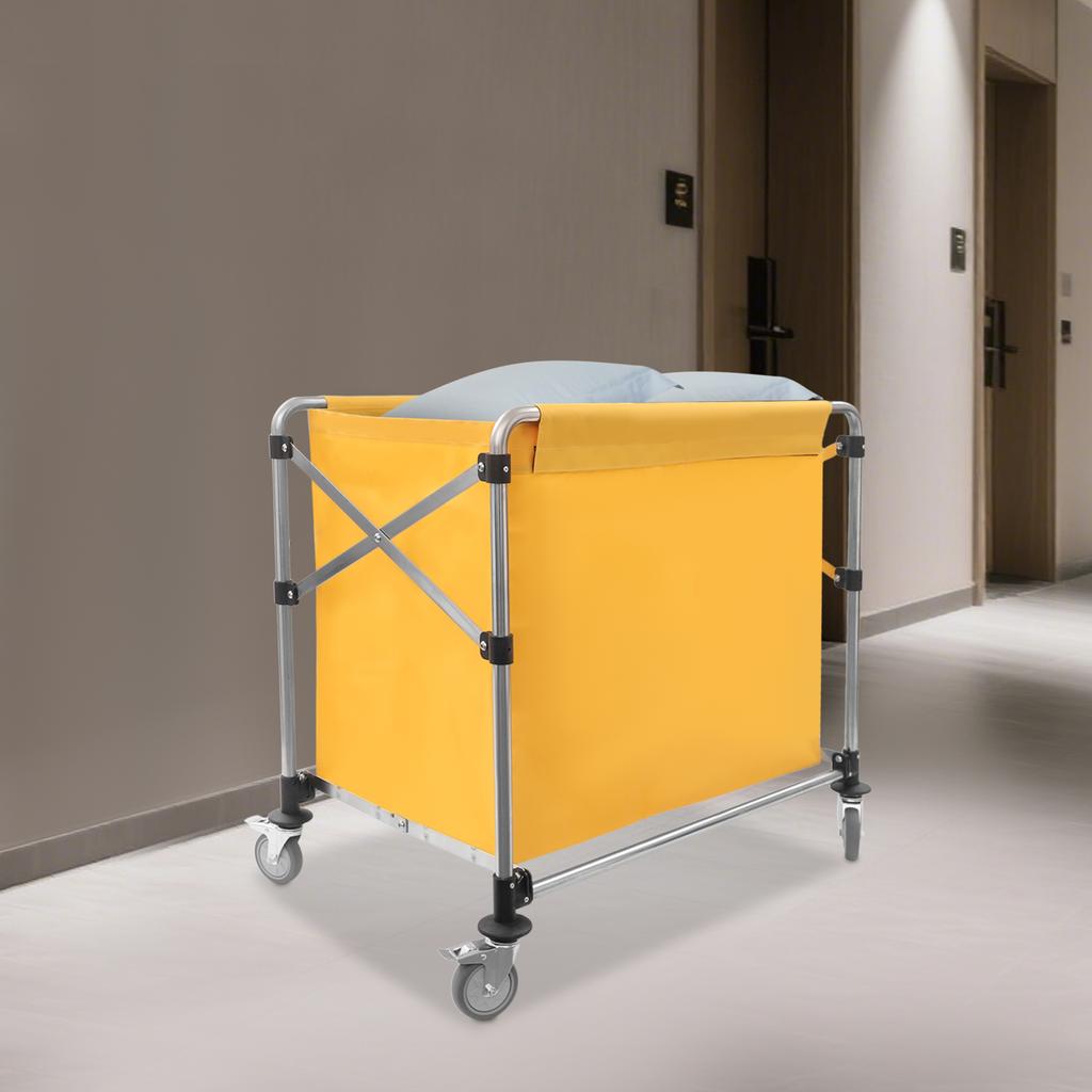 Foldable Commercial Laundry Cart with Wheels, Yellow, 100kg Capacity, Heavy Duty Rolling Hamper, Collapsible Laundry Sorter