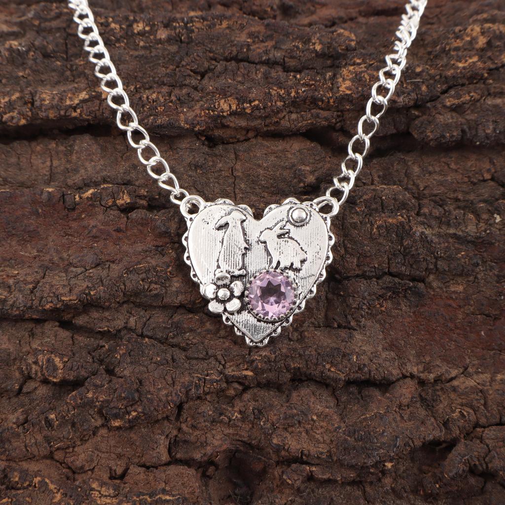 Morganit Anhänger, handgefertigter Edelstein 925 Sterling Silber Anhänger Antiker Schmuck, Verlobungsgeschenk