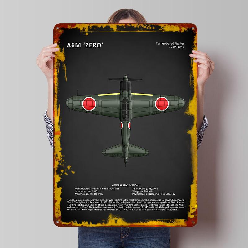 

A6M Zero Fighter Tinplate Poster Customized Wall Art Vintage Retro Metal Signs for Room Decoration Home Decor Items Coffee Bar 7.9x11.8In(20x30cm)