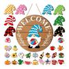 1 Set Interchangeable Wooden Welcome Sign with Seasonal Hat Accessories Gnome Highland Cow Hanging Front Door Sign Home Office Holiday Decoration