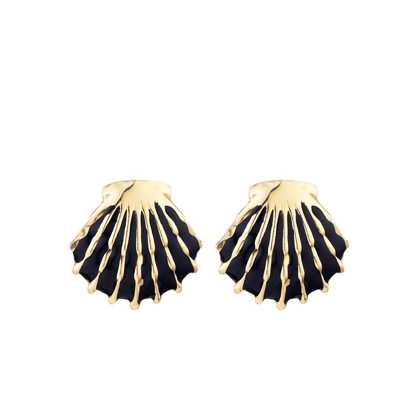 Vintage Shell Stainless Steel Gold Color Texture Stud Earrings For Women Enameled Blue White Black Beach Holiday Ocean Jewelry