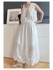Nanyou Women's 2026 Spring French High Waist Embroidered Lace Maxi Skirt