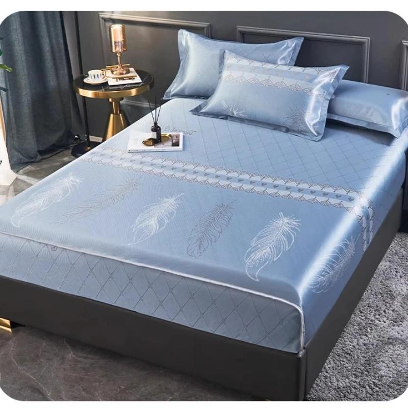 3Pcs/Set Comfortable Ice Silk Bedspreads Cool Latex Bed Mat Pad Sheet for Bedroom Summer Sleeping Mattress Bed Cover