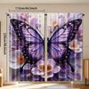 2pcs Purple Butterfly & Floral Print Curtains - Light Filtering Polyester Rod Pocket Design   Contemporary Style for Bedroom   Liv