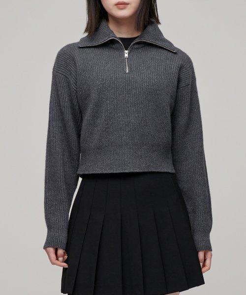 Musinsa Standard Woman Women S Lambswool Ribbed Knit Half Zip [Medium Grey] Medium Grey/Xs