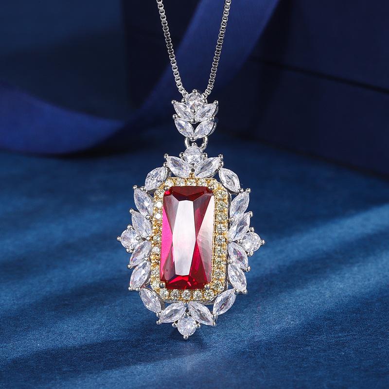 Jewelry Copper Bottom Gold Plated Jewelry Set Simulation Red Corundum Diamond Inlaid Pendant Ring Main 8 * 16 6 * 8