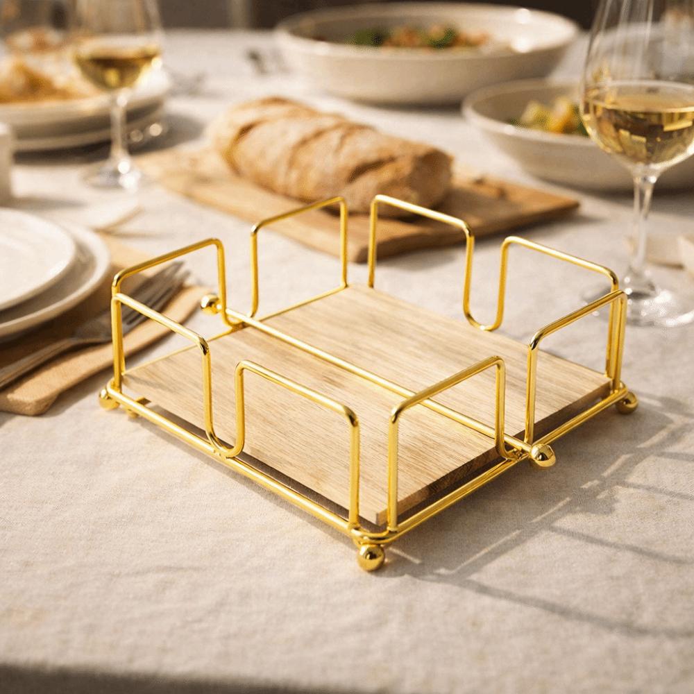 With Wooden Base Paper Napkin Organizer Square Design Tissue Organizer  Home Kitchen