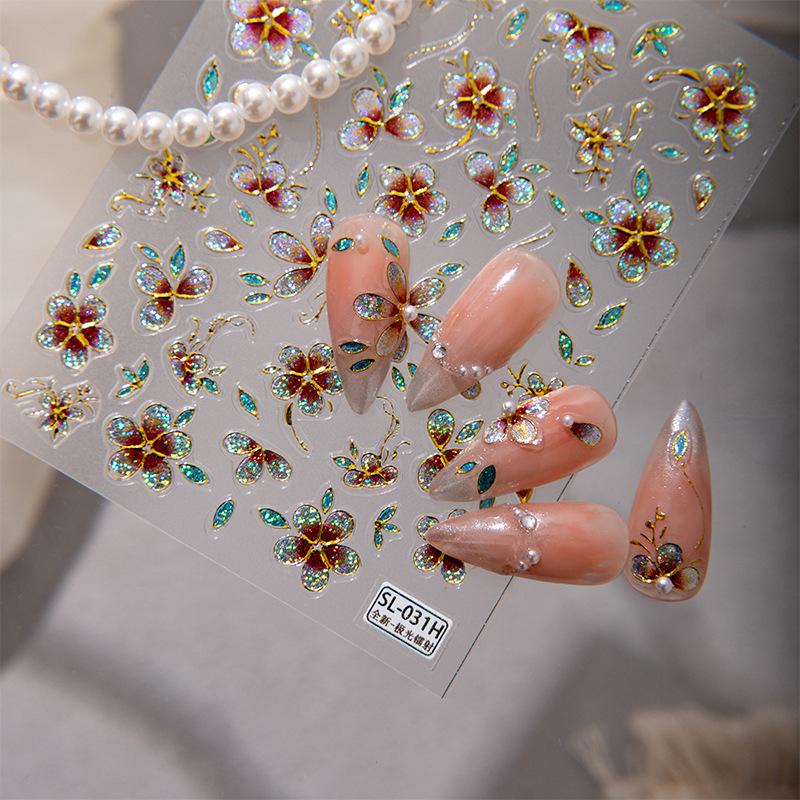 SKY Cloisonné Enamel Nail Stickers: 2026 Embossed Hot Stamping, Chinese Floral Pattern
