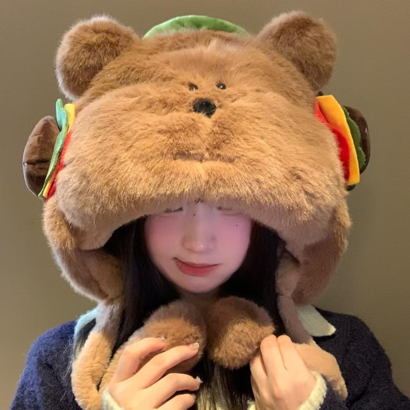 

1Pcs Women S Winter Plush Thickened Pullover Hats Hamburg Bear Plush Hat Warmth And Cold Protection Ear Protection Lei Feng Hat