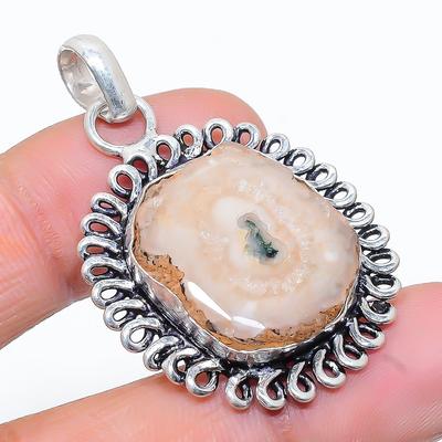 Natural Solar Quartz Gemstone Handmade 925 Sterling Silver Pendant 1.62" D5t04
