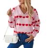 Women's Fashion Zipper Lapel Heart Contrast Color Long Sleeve Pullover Top