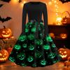Women's Vintage Round Neck Dress with Halloween Print for Casual Fall Outings