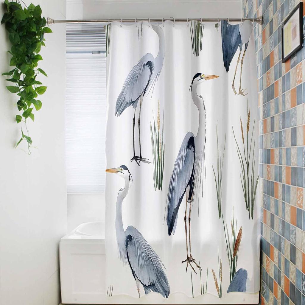 Shower Curtain, 72 x 72 Inches Shower Curtain Liner, Birds Heron in The Water Shower Curtains for Bathroom, Shower Stall & Bathtubs, Waterproof