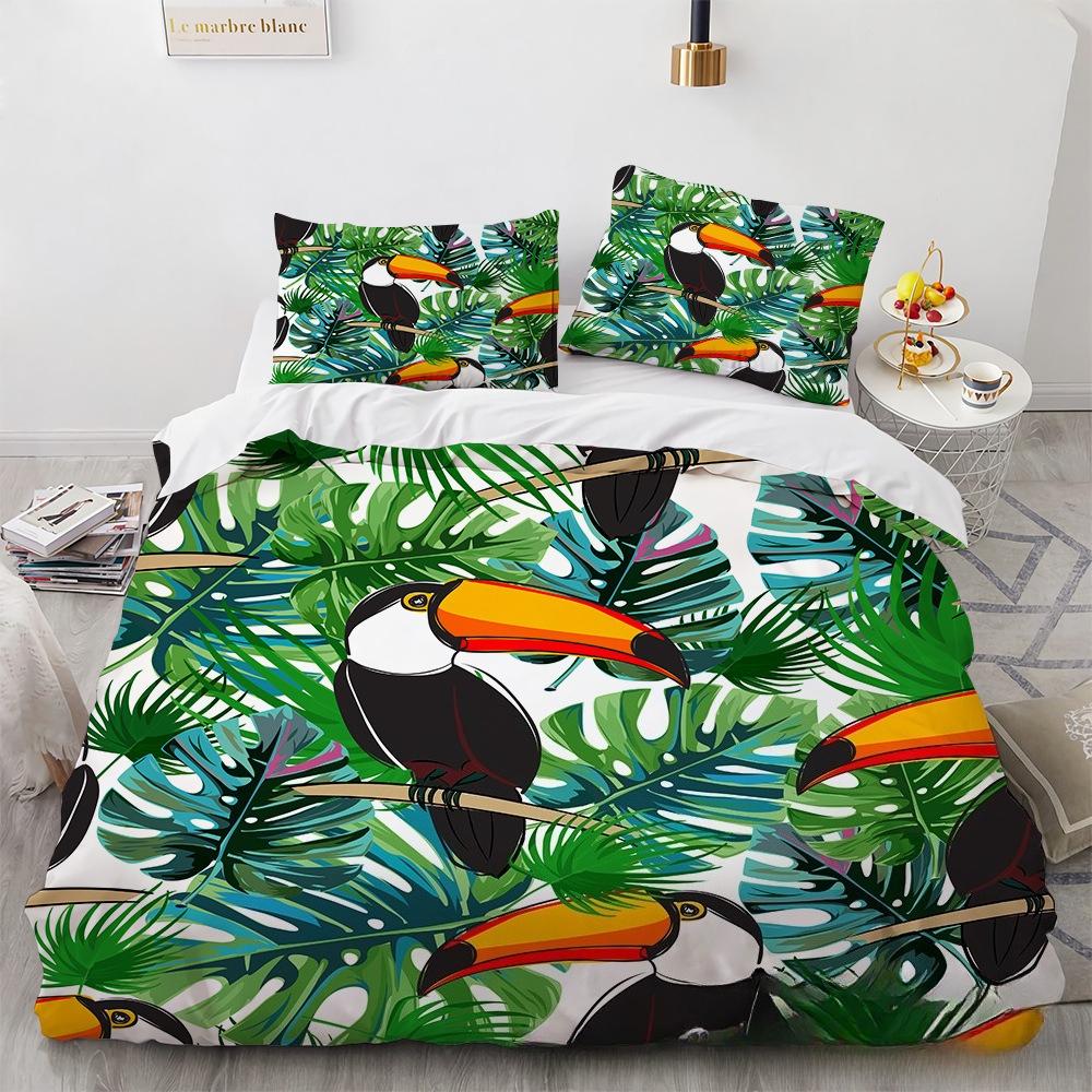 Tropical Parrot Duvet Cover Watercolor Parrot Comforter Set Tropical Jungle Plant Bedding Set With Zipper Ties For Bedroom Decor