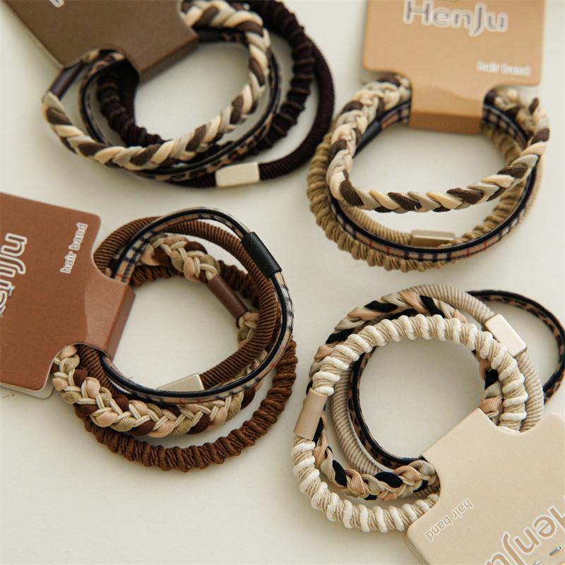 Vintage Coffee Color Rubber Bands For Women Fashion Elastic Hairbands Headbands Ponytail Hair Ropes Hair Loop Girls Hair Accessories
