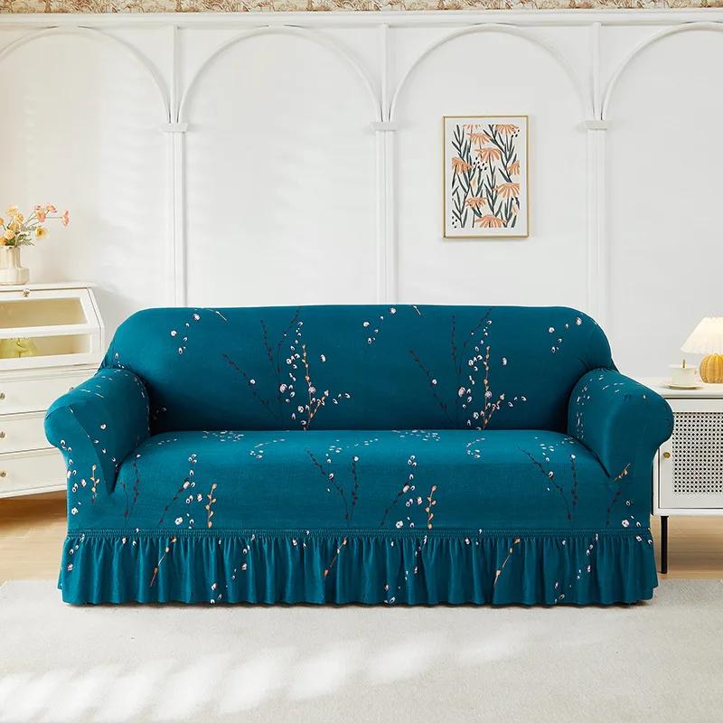 

1/2/3 Seater Nordic style Elastic Sofa Slipcover With Skirt Stretch Easy Fitted Armchair Sofa Cover Furniture Protector 1-seat 90-140cm