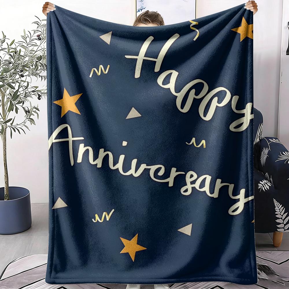 Happy Anniversary Throw Soft Flannel AC Blanket Lightweight Summer Nap Throw Cozy  Blanket for Sofa Bed Travel Home 75cm x 90cm