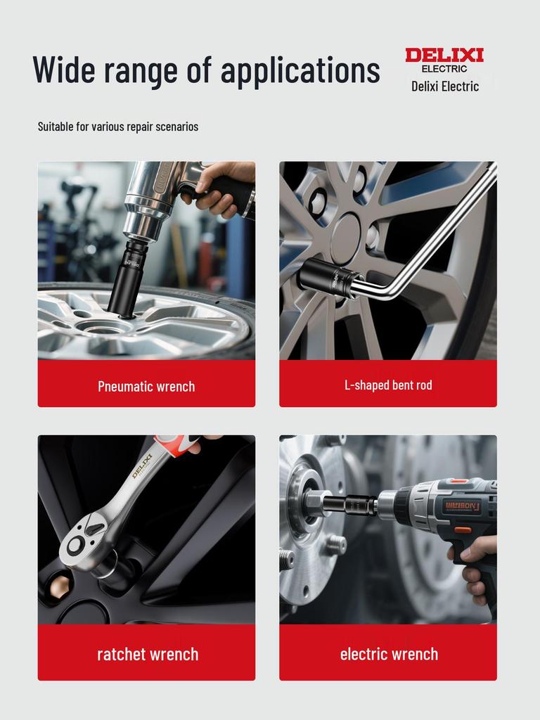Delixi Electric Wrench Socket Set: Extended Air Gun Hex Bit for Auto Repair.