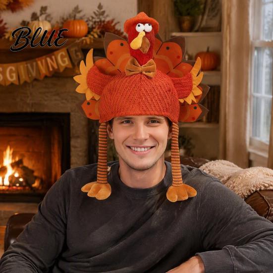 Adult Thanksgiving Party Headwear Funny Turkey Hat for Adults Costume Accessory Novelty Soft Plush Knitted Accessory Women Men Fall Holiday