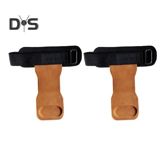 1 Pair Weight Lifting Wrist Strap Double Layer Cowhide Weightlifting Gym Gloves with Palm Pad Elastic Deadlifting Grip