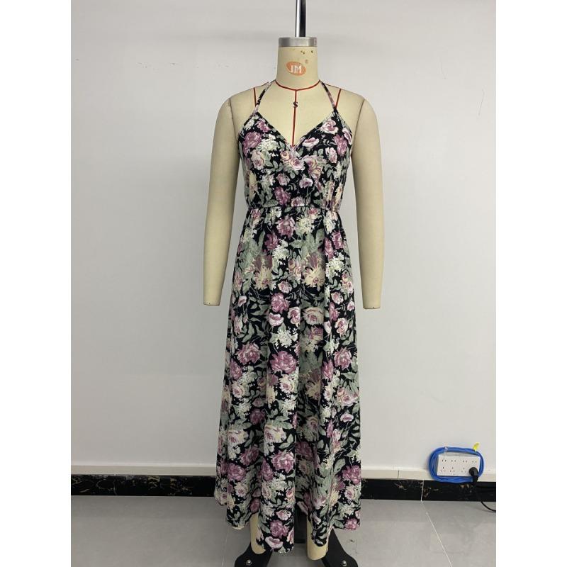 Vacation Backless Floral Printed Suspender Dress