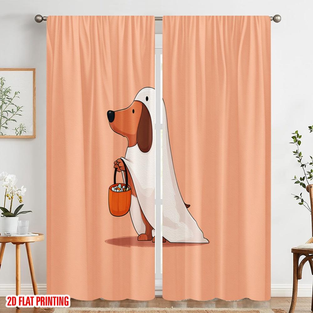 2pcs,2D plane printing Curtain Popular halloween pumpkin (18) Polyester Easy Install (without rod) Holiday Ldeal for Living