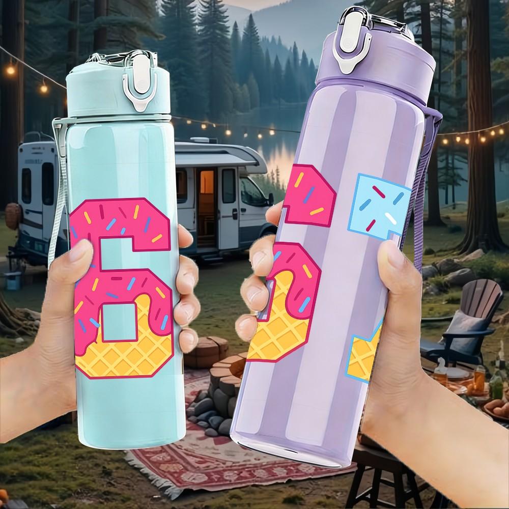 1PC Pastel Number Sixty Seven Art 750ml Color Plastic Sports Water Bottle Leakproof Flip Straw Lid Suitable for Sports Office Home Use