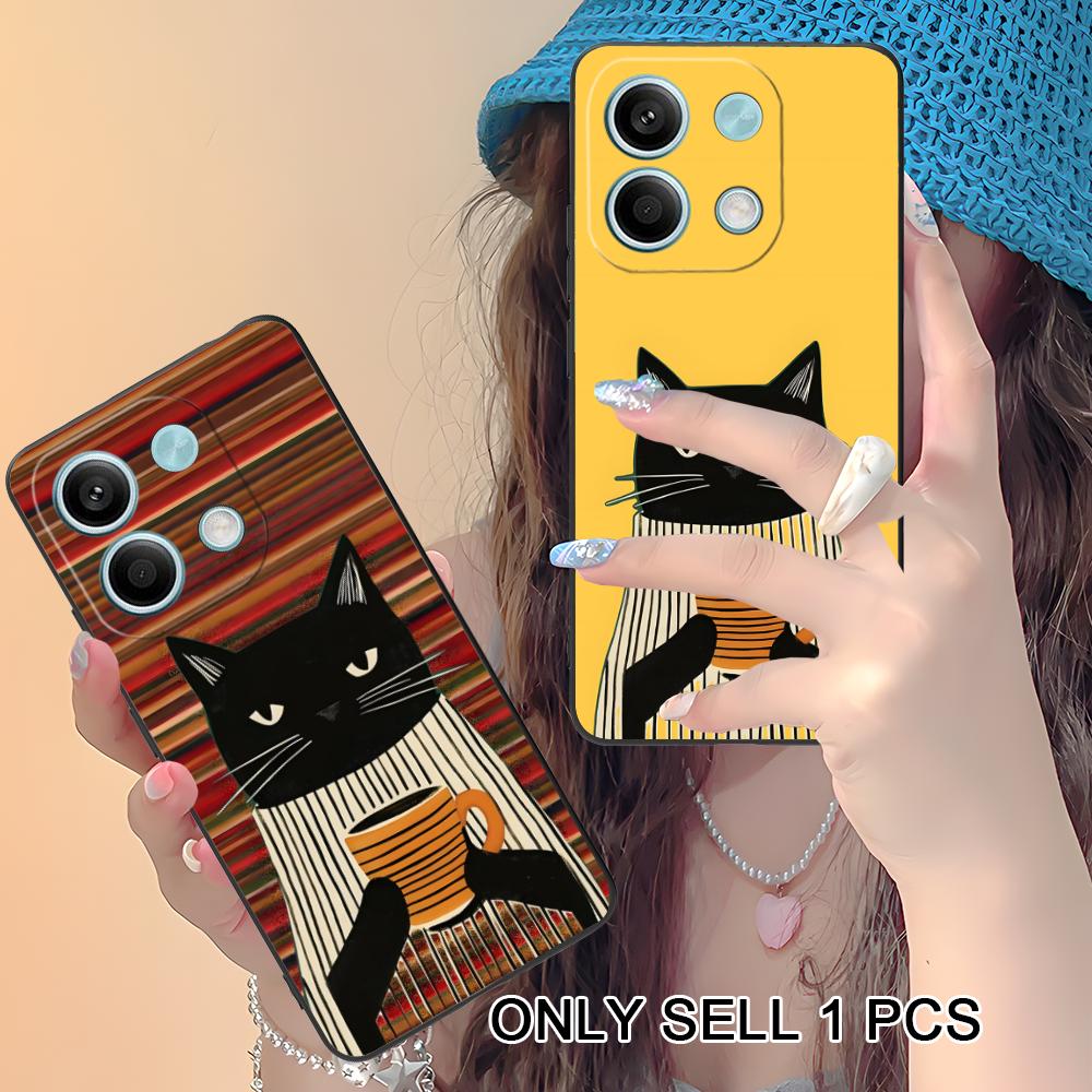 Cute Coffee Cat Matte TPU Mobile Phone Case for Xiaomi Redmi 15 14 13 12 A5 3 2 1 C Plus 4G 5G Colorful Printing Cover
