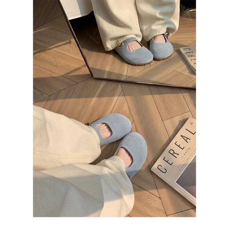 

[] 5,5 см маленькие золотые бобы~ Импортный телячий велюр внутренняя высота увеличение толстая подошва Мэри Джейн женские полушлепанцы 40 синий