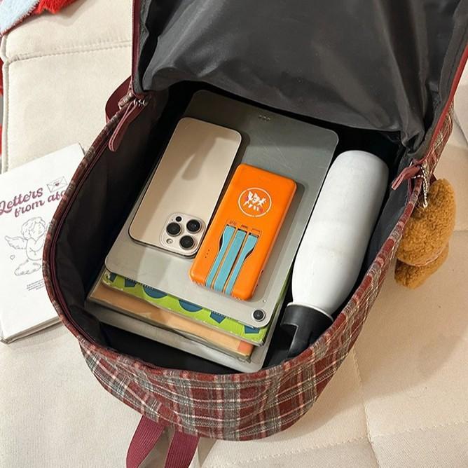 Schoolbag autumn and winter new retro plaid backpack female college student Korean version large capacity lightweight backpack college style schoolbag