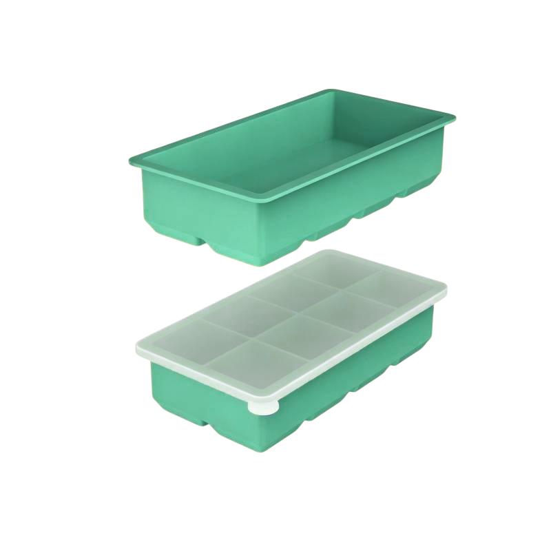 Large Ice Cube Mold with Lid Stackable Soft Silicone Square Tray for Cocktails Camping Use