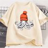 Octopus Orange Beanie Cotton TShirt Japanese Style Graphic Tees Casual Cotton Short Sleeve Round Neck Tshirts Unisex Clothe
