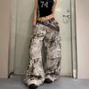Unisex Wide-Leg Cargo Jeans With Leopard Print Patchwork Relaxed Fit Streetwear Denim Pants