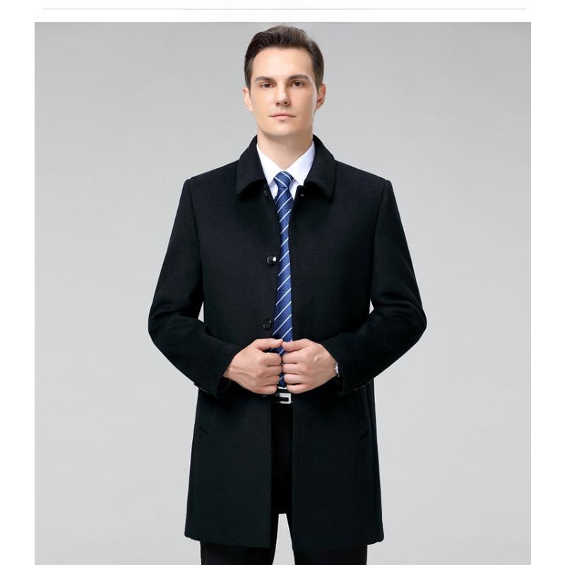 Autumn and winter middle-aged and elderly cashmere coats men's long men's lapel men's woolen windbreaker buttoned dad coat