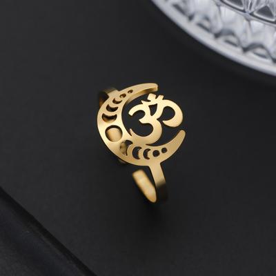 New 2025 Sanskrit Aum Om Ring Stainless Steel Moon Phases Open Rings