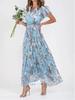 Summer Floral Chiffon Maxi Dress With Ruffle Vneck For Casual Wear
