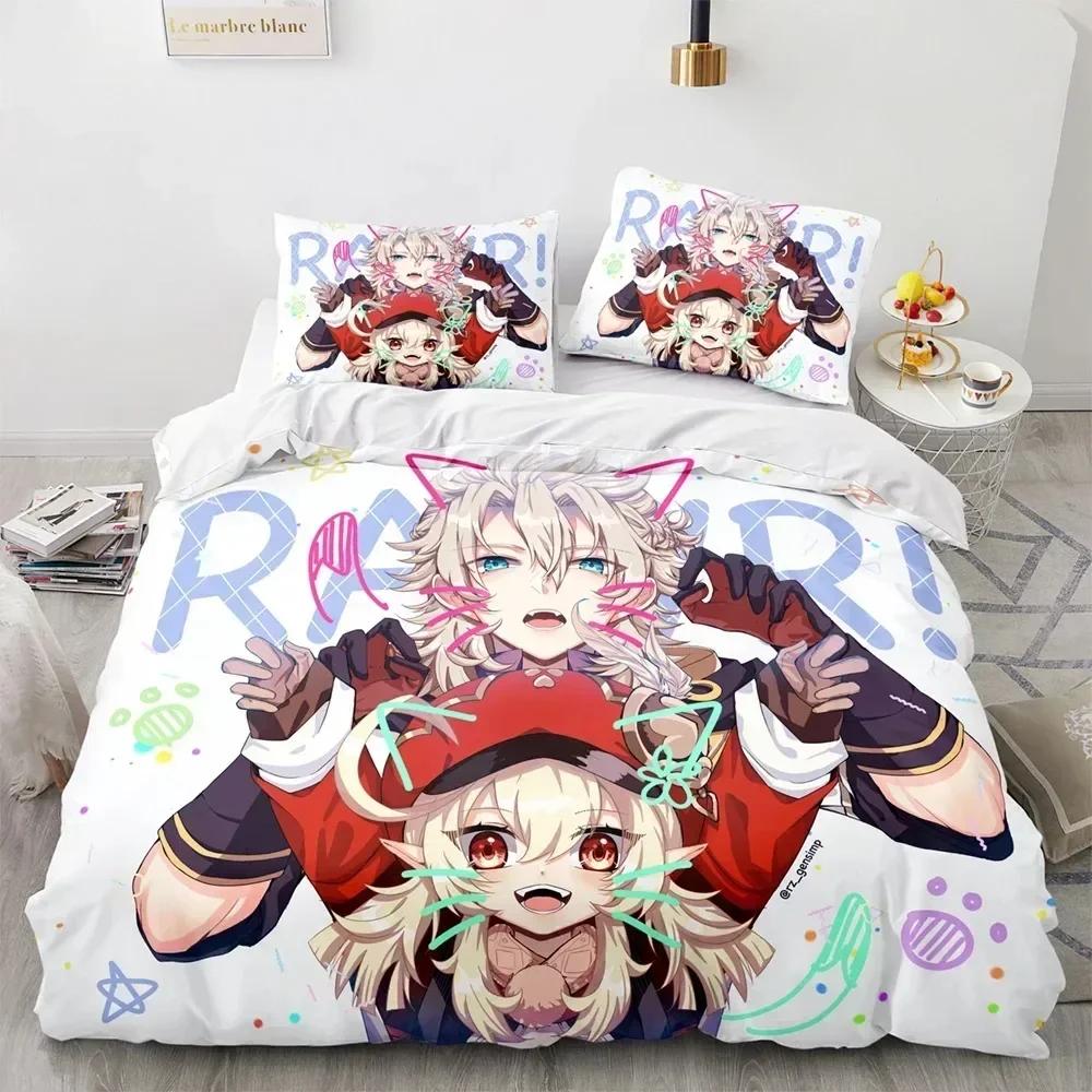 Anime Genshin Impact Ložní souprava Povlak na přikrývku Prostěradlo Tištěná Ložní souprava Povlak na polštář Postel Plná Queen King Size Přikrývka Ložnice