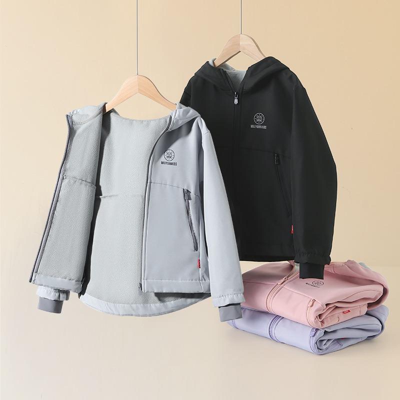 Kids Thickened Fleece Windbreaker Jacket For Boys And Girls Children Warm Outerwear