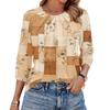 Women Floral Print 3/4 Sleeve Round Neck Pleated Casual Blouse Top Lightweight Comfortable Fit