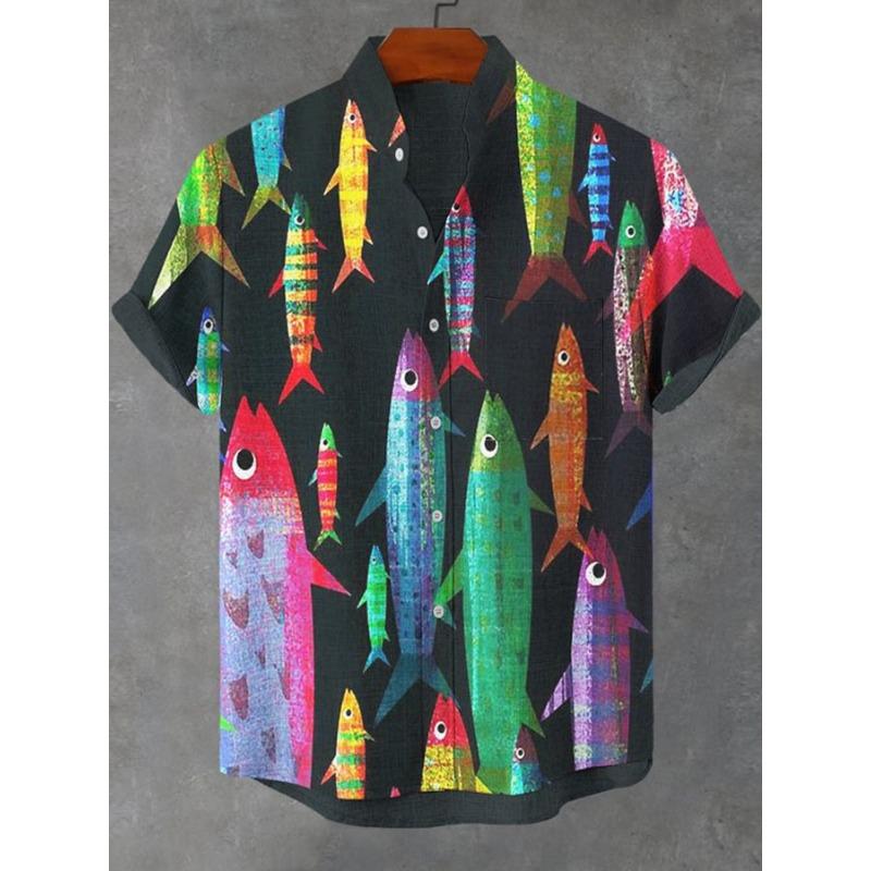 Camicia Casual da Uomo Estiva con Grafica Vita Marina Manica Corta Bottoni Camicie con Revers Top Oversize Camicia Hawaiana Casual