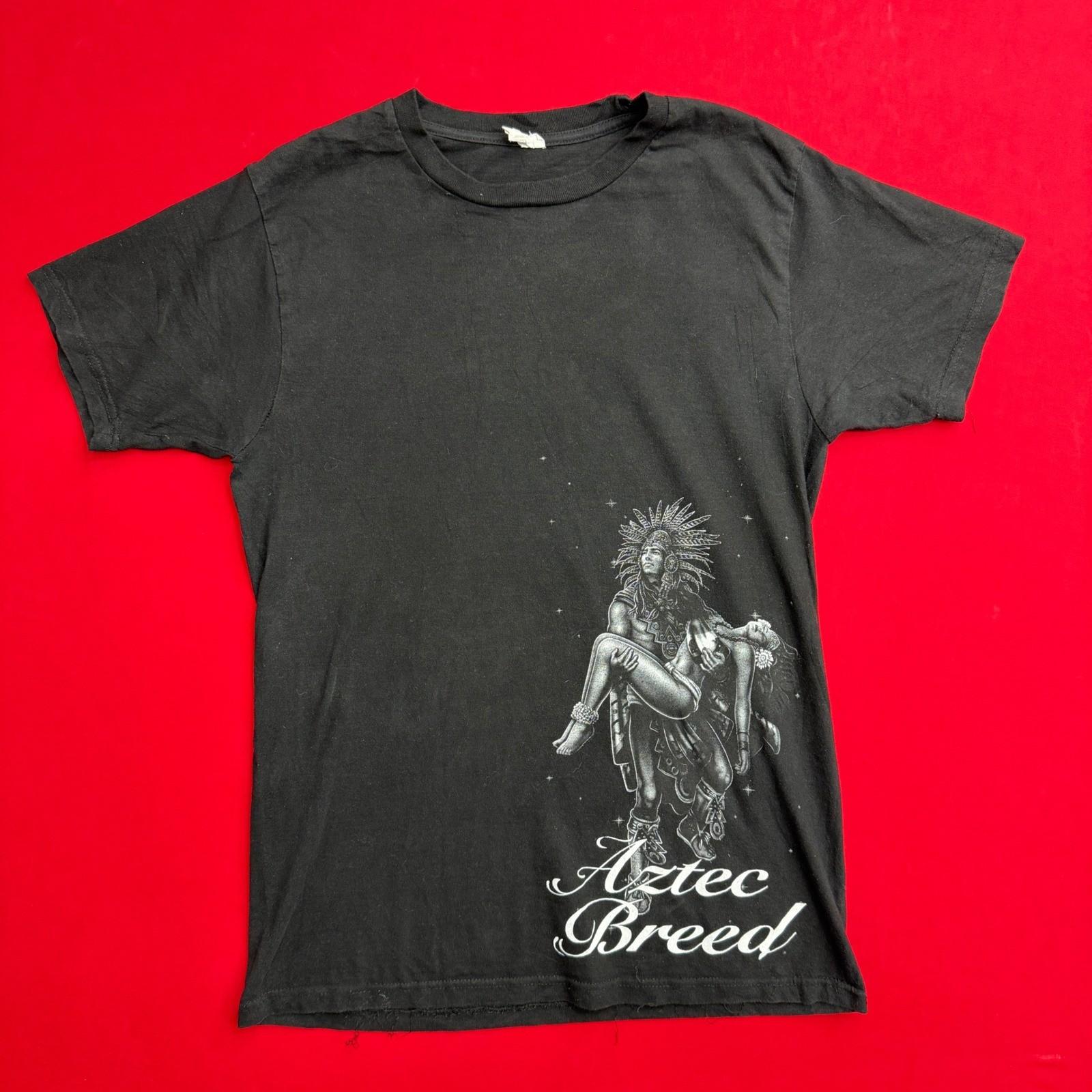VTG Y2K Chicano Aztec Breed Graphic T-Shirt Mens Medium Black Warrior Pyramid M
