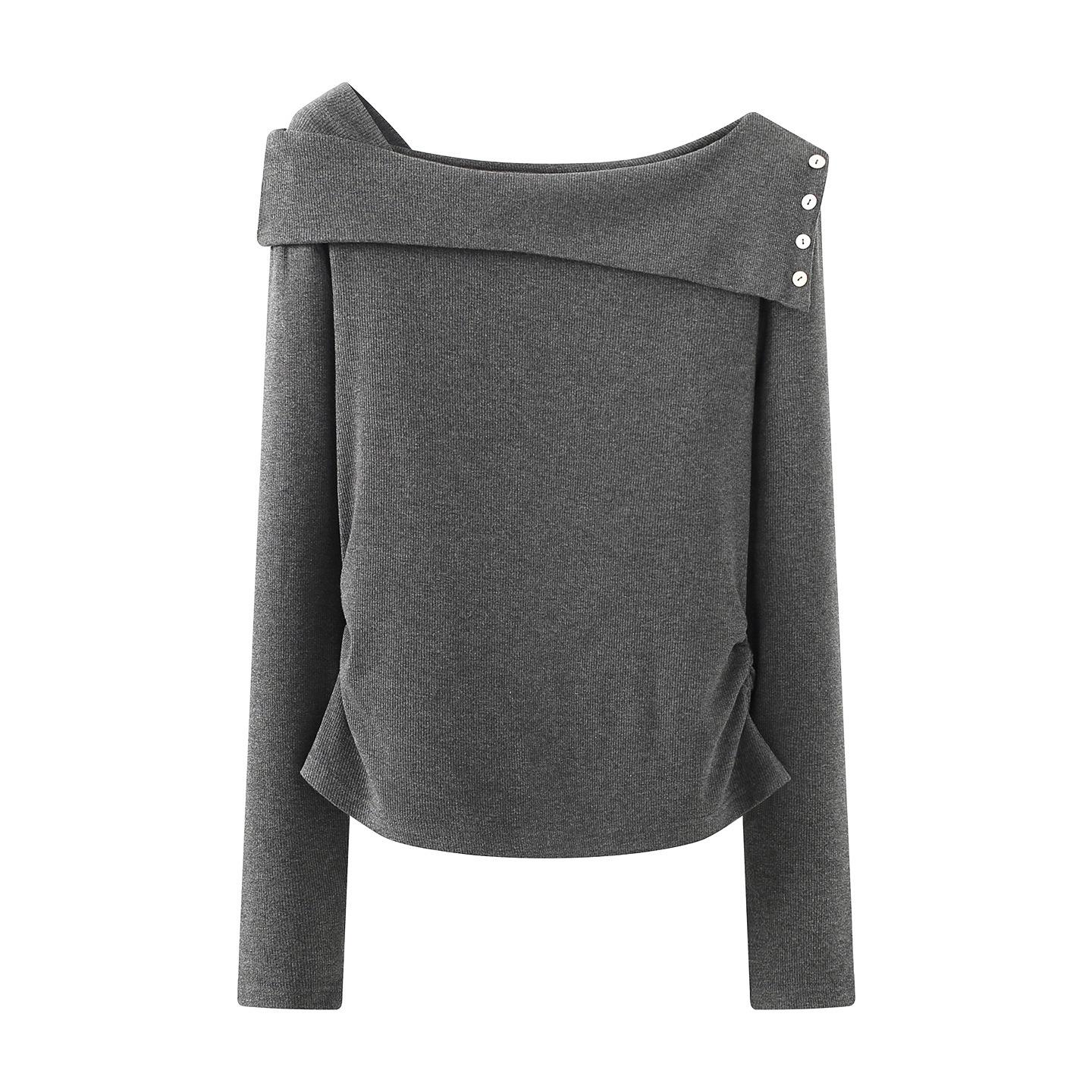 

Женская укороченная футболка-свитшот с длинным рукавом и одним плечом, приталенная, весна 2026 Medium глубокий/серый