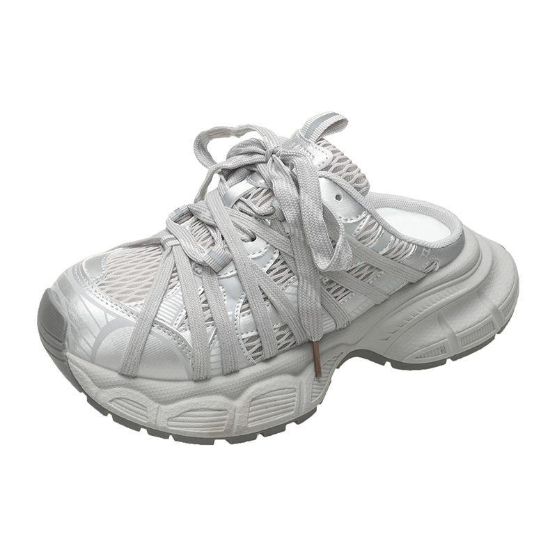 

Dad half drag 2025 new summer mesh platform casual slippers fashion versatile dad shoes women 40 серебряный серый