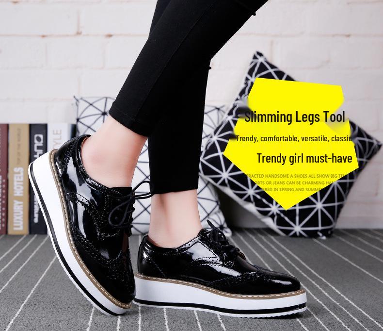 Women's Plus Size Brogue Wedge Heel Lace-Up Leather Shoes - College Style