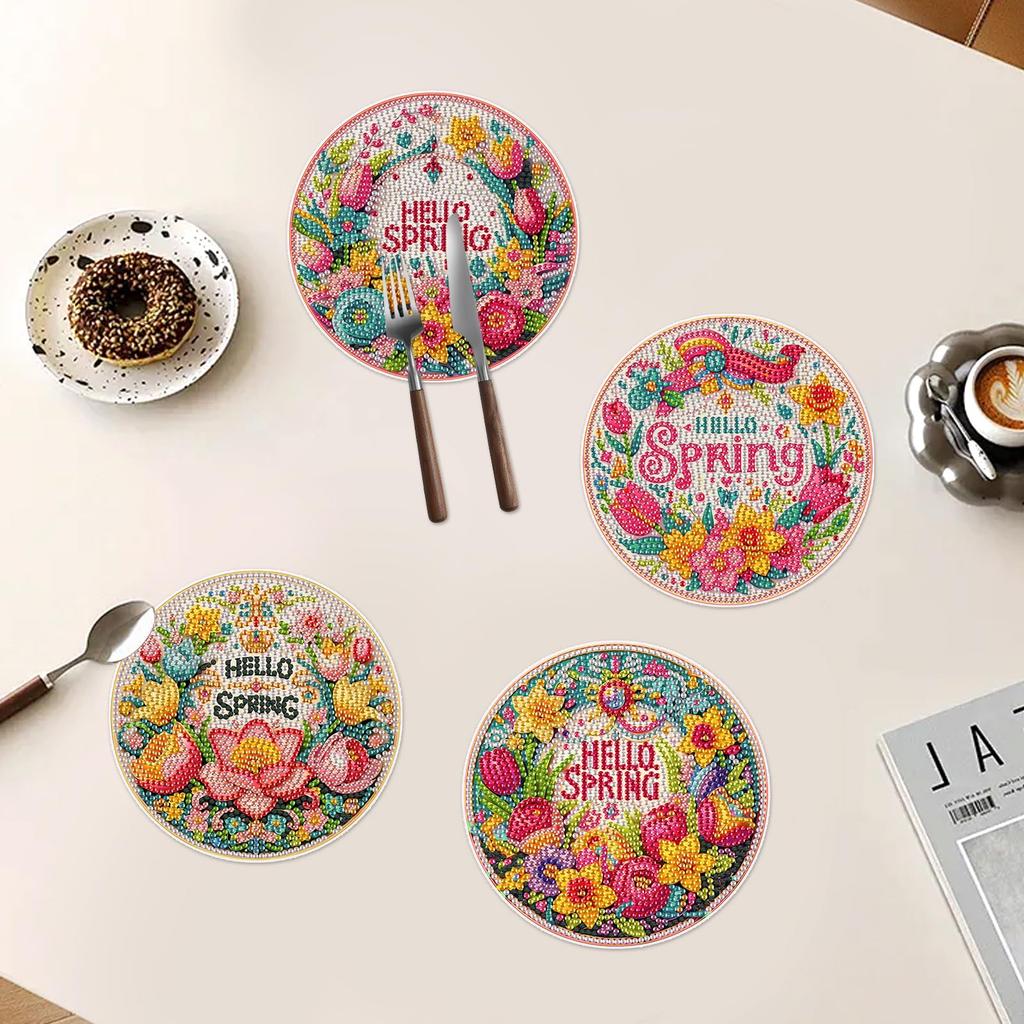 KAKISO 4-częściowe DIY 5D Podkładki do malowania diamentami, Rękodzieło DIY Diamentowa sztuka Ręcznie robiona diamentowa mata pod talerz, Kreskówkowy Potężny Smok Lotos Wilk Słoń Ręcznie robione