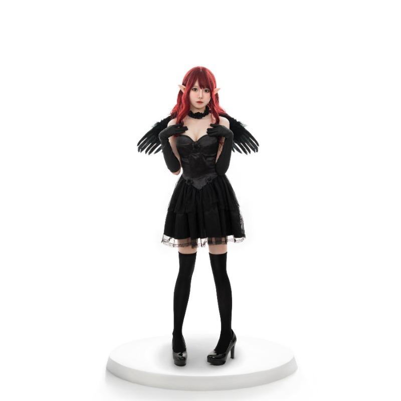 Halloween Black and White Angel Devil Costume Dark Devil Wings Adult Pure Desire Dress Set