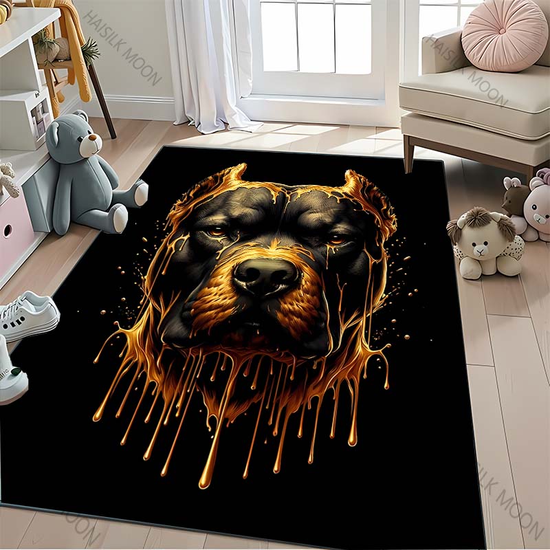 Liquid Painting Style Pit Bull Printed Carpet Black Area Rugs for Bedroom Living Room Durable Non-Slip Mats Kids Rug Home Decor