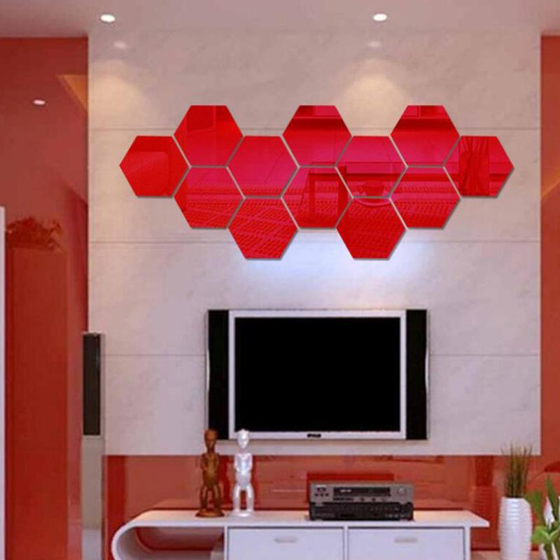 

12 шт./упак. Съемный акриловый зеркальный настенный стикер-декаль Red