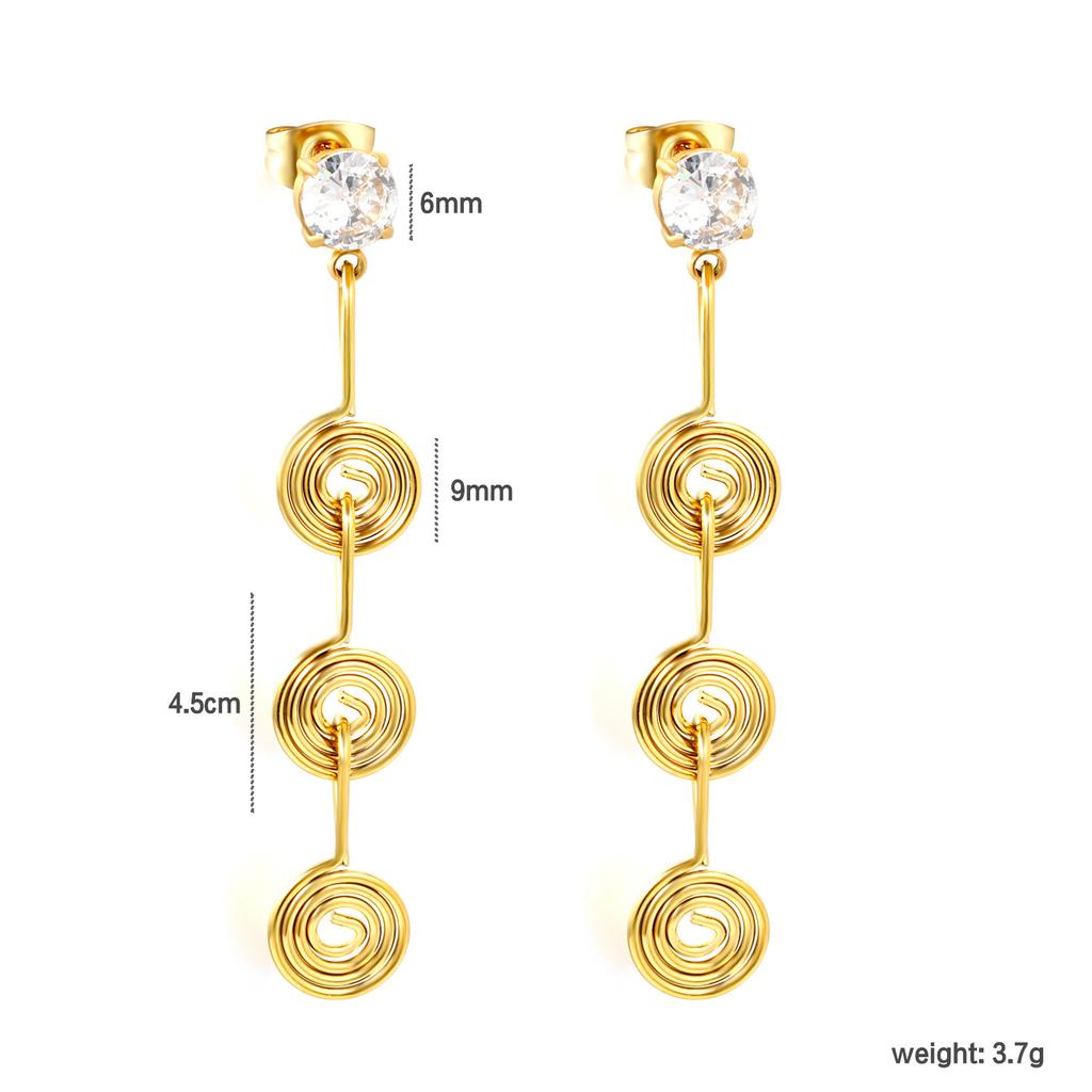 Creative niche design festival Mosquito coil fringed stud earrings fashion light luxury zircon earrings stainless steel plated 18K gold earrings