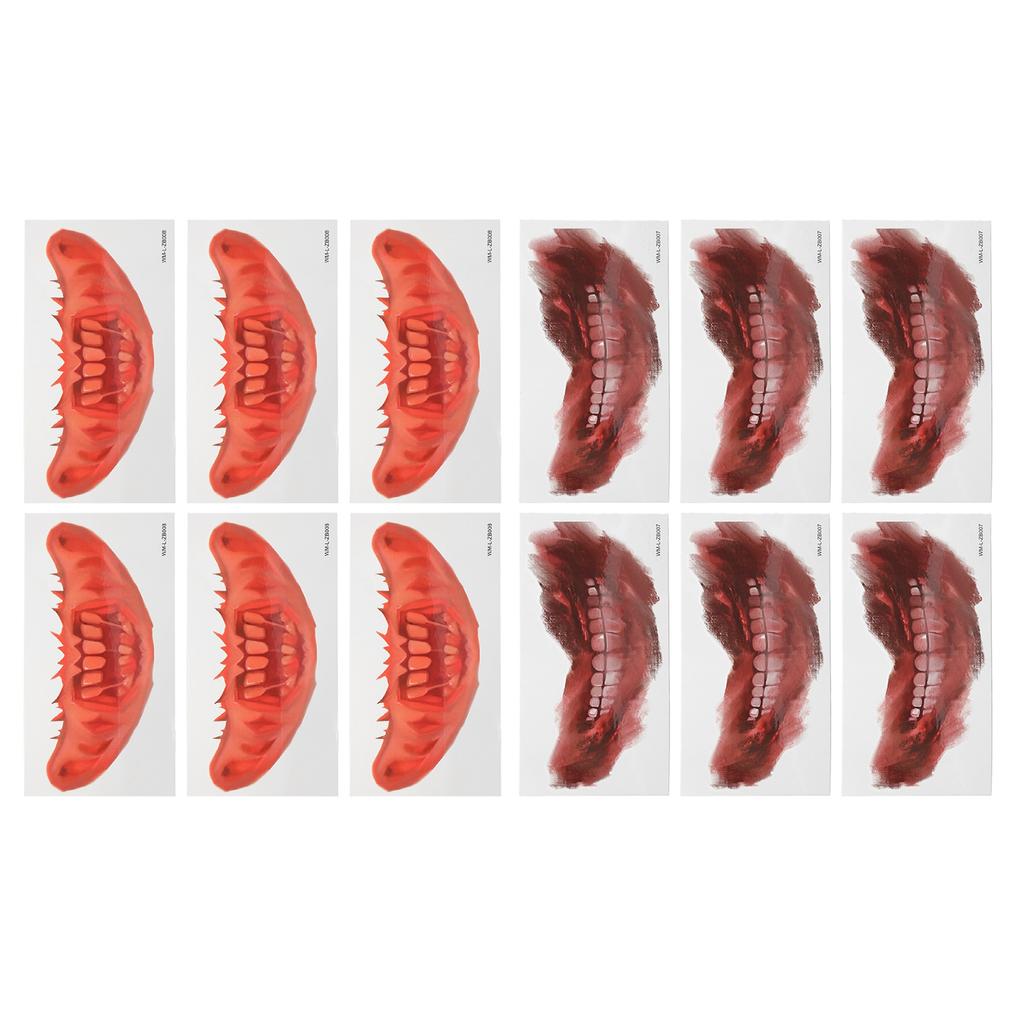 6 Blatt Halloween Tattoo Sticker Horror Mund Wasserdicht Narbe Schorf Langlebig Streich Temporäres Tat